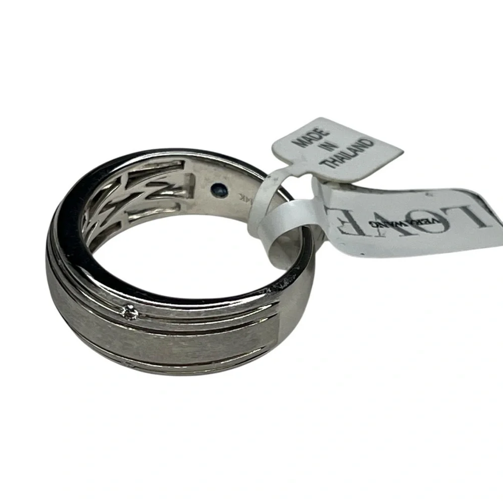 Vera Wang Men's 1/20 CT. T.W. Diamond Four Stone Wedding Band in 14K White Gold - Picture 13 of 14